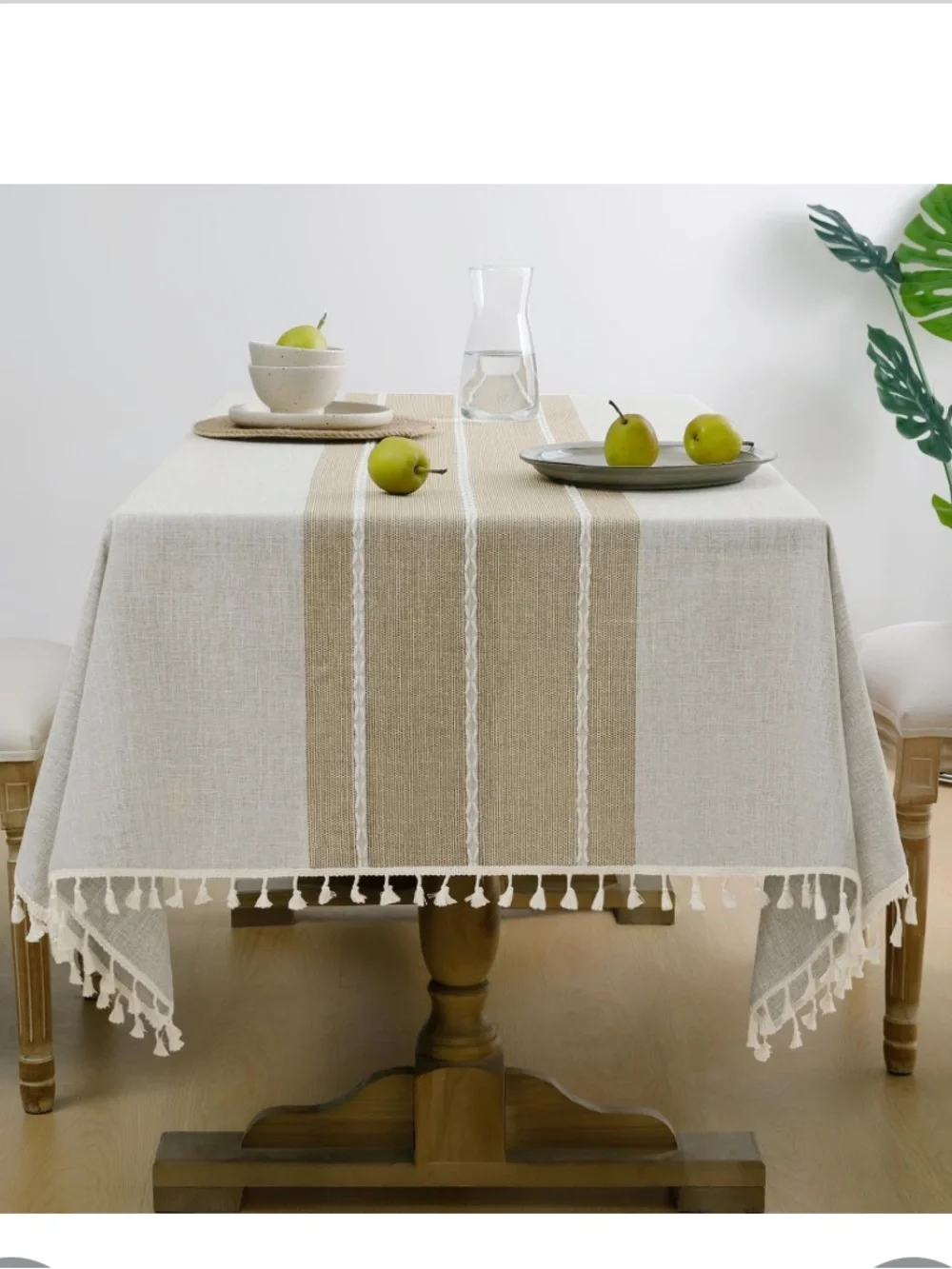 Heavyweight Outdoor Linen Tablecloth with Tassel Trim Rectangular 55x70”
